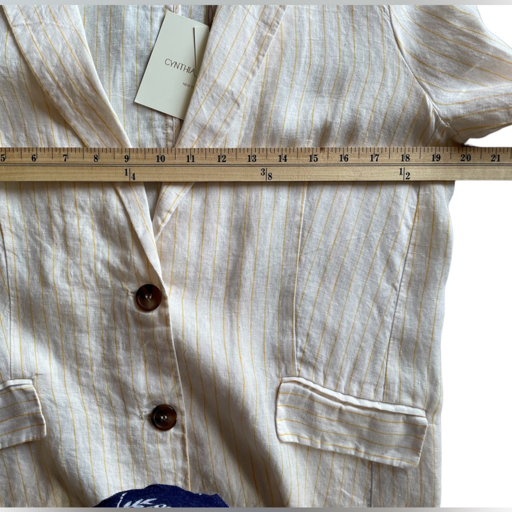 CYNTHIA ROWLEY White/Yellow Pin Stripe Linen Blazer Jacket NWT - Size Small - Picture 9 of 11
